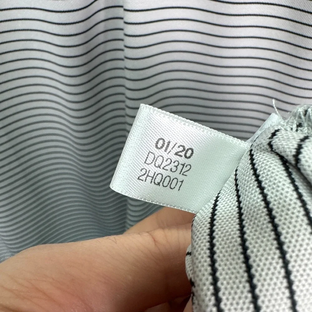 Adidas Polo Shirt Men XL Gray Black Striped Golf Preppy Sport Performance Active